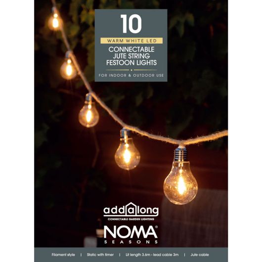 Noma 10 LED Connectable Outdoor Lights Jute Rope - White