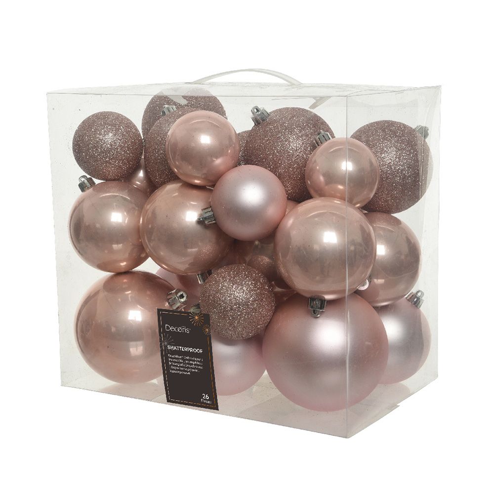 Blush Pink Assorted Shatterproof Baubles - 26 Pack