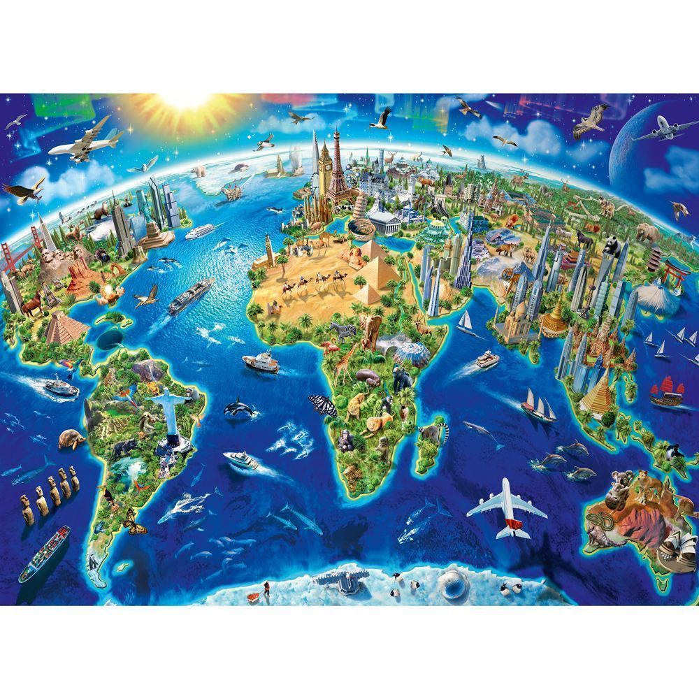 World Landmarks Map Jigsaw Puzzle - 200 XXL Pieces