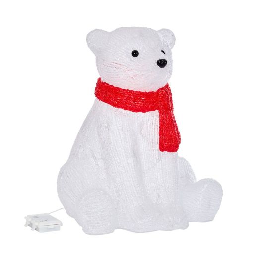 Acrylic Illuminated Ice Polar Bear with Red Scarf 44cm