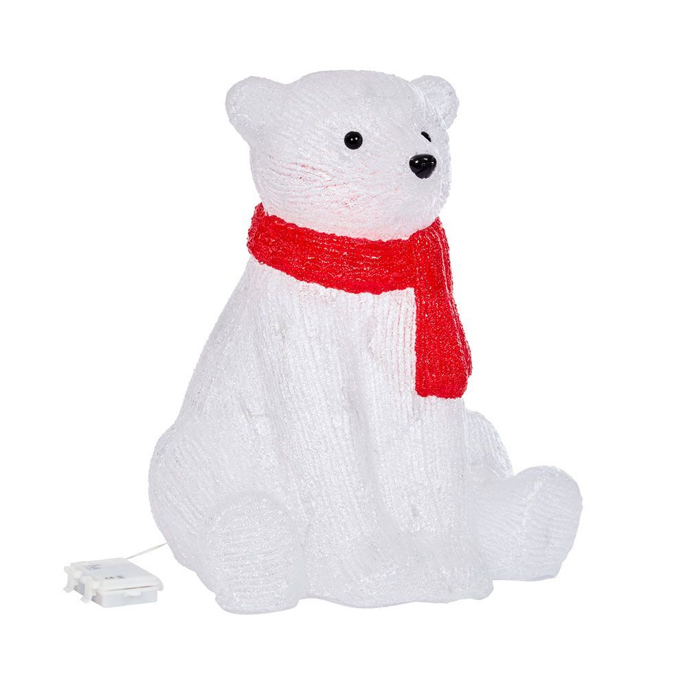 Acrylic Illuminated Ice Polar Bear with Red Scarf 44cm | British Garden ...