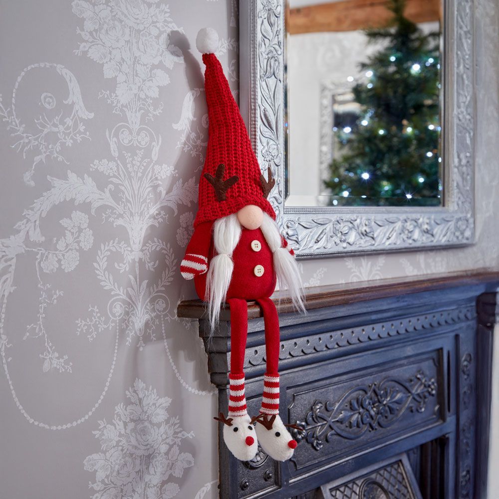 Red Seated Mrs Claus with Dangly Legs & Slippers 55cm