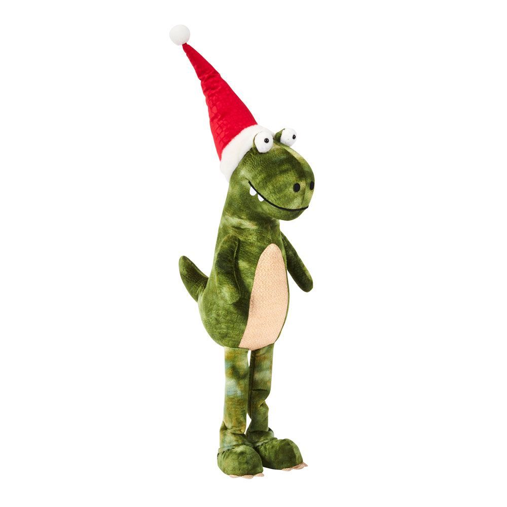 Green Festive Dino with Red Santa Hat 60cm