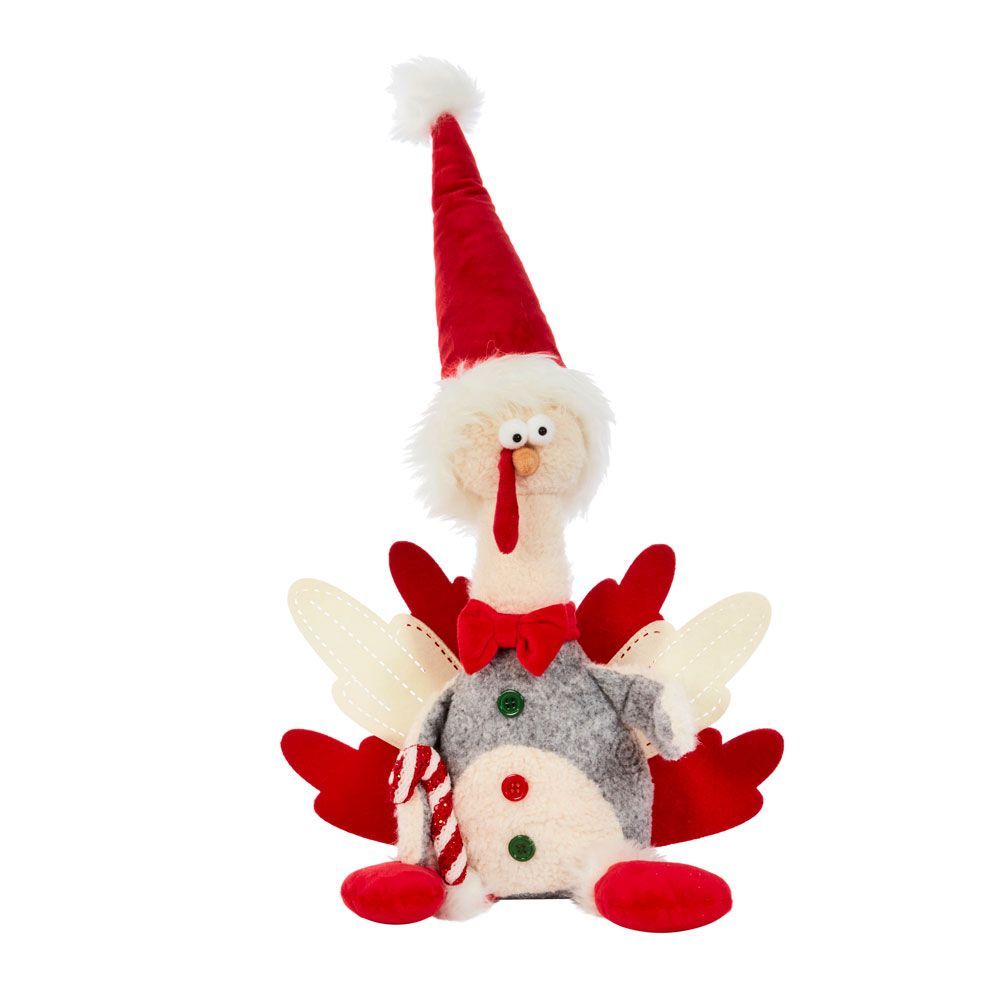 Larry Legs Turkey with Candy Cane & Santa Hat 50cm