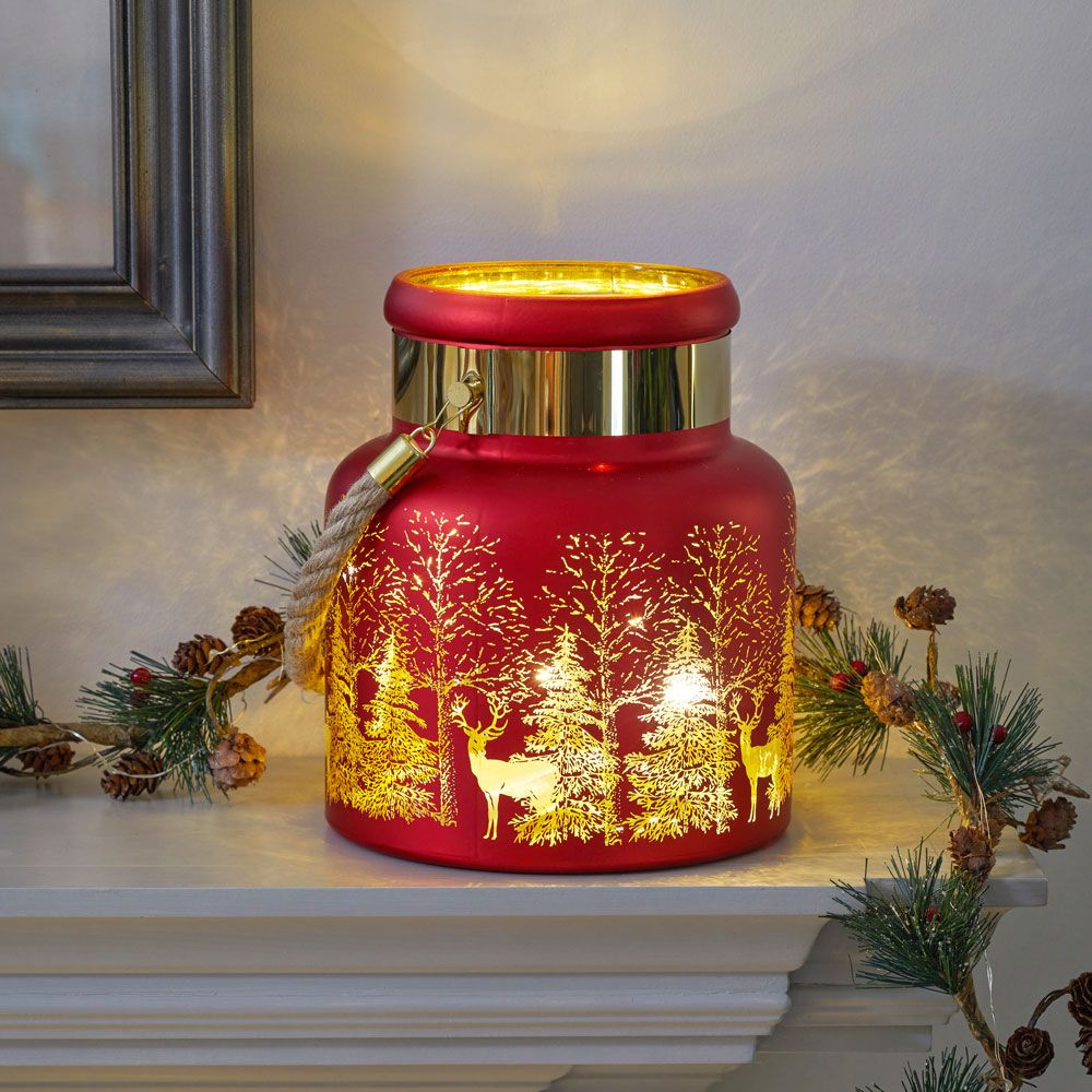 Ruby Wonderland Glass Lantern with Rope Handle 20cm