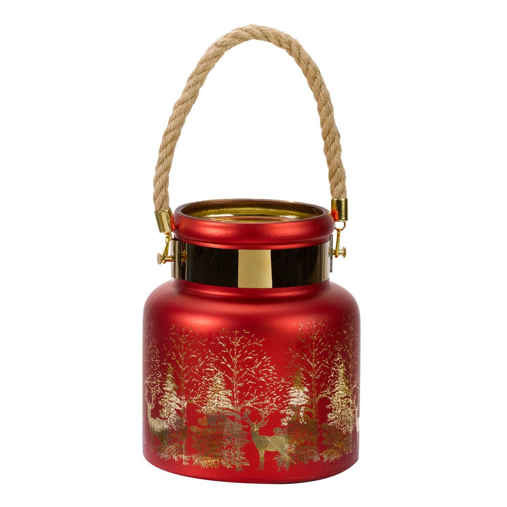 Ruby Wonderland Glass Lantern with Rope Handle 20cm