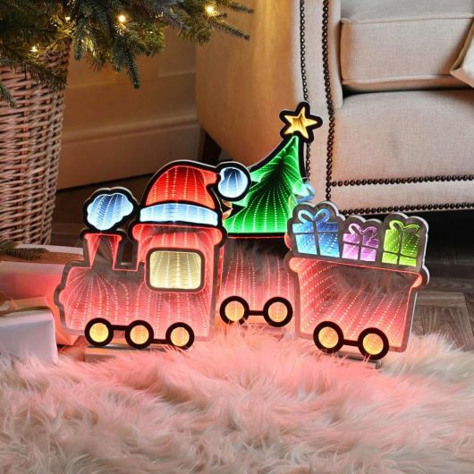 Festive Train Infinity Light on Wood Base 70cm