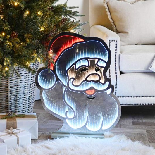 Festive Santa Face Infinity Light on Wood Base 60cm