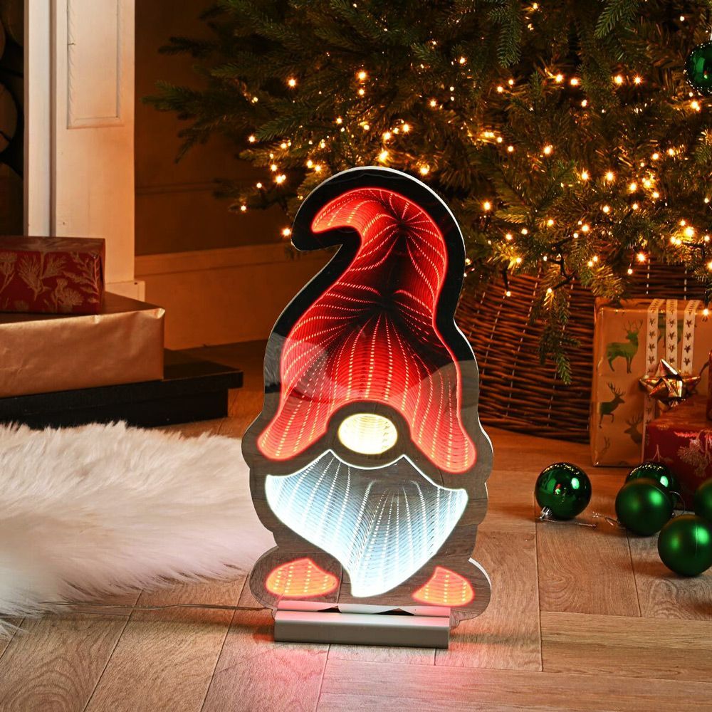 Festive Gonk Infinity Light on Wood Base 40cm