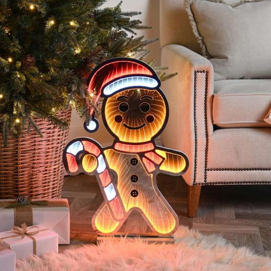 Festive Gingerbread Man Infinity Light on Wood Base 60cm