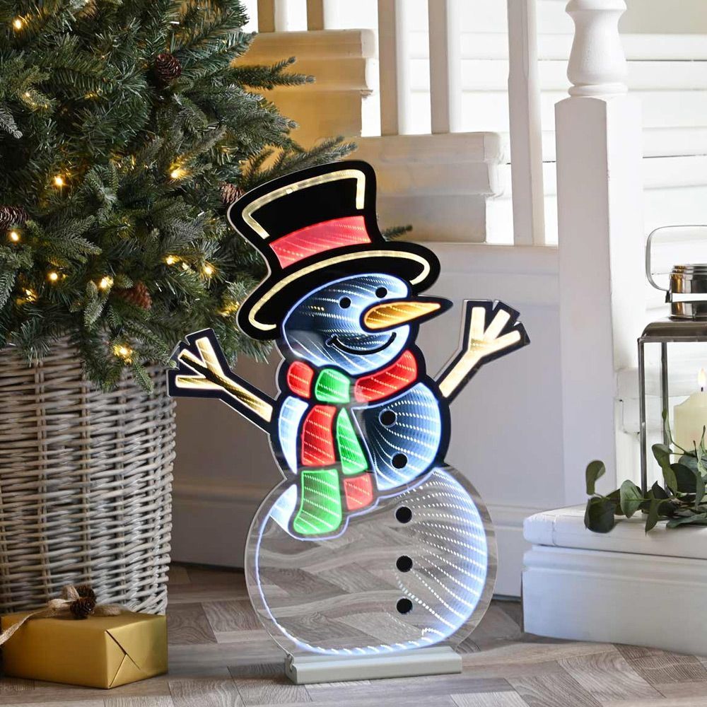 Festive Standing Snowman Infinity Light on Wood Base 60cm