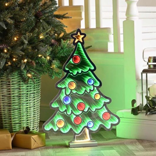 Festive Green Tree Infinity Light on Wood Base 60cm