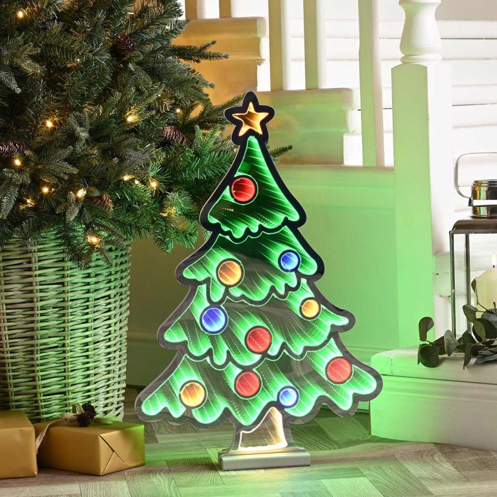 Festive Green Tree Infinity Light on Wood Base 60cm