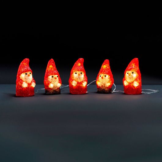 Noma Acrylic Battery Powered Red Santa Gonks 7.2cm - Set of 5