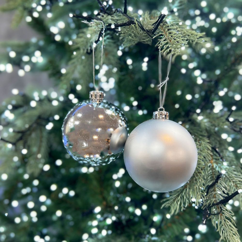 Fern Christmas Silver 8cm Baubles - 6 Pack