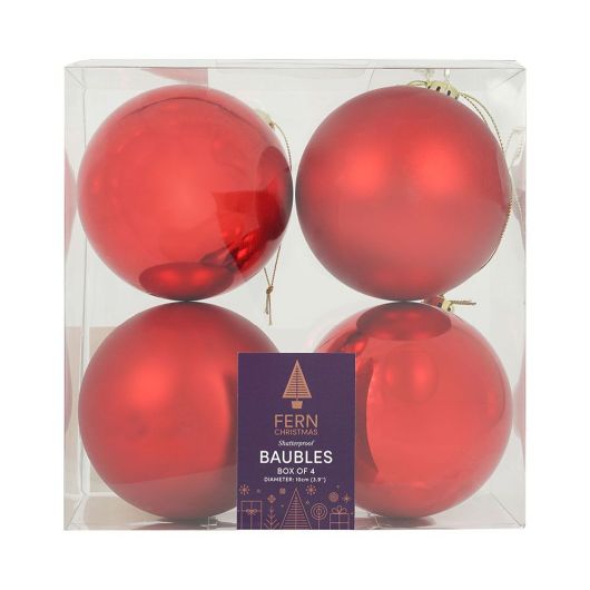 Fern Christmas Red 10cm Baubles - 4 Pack | British Garden Centres