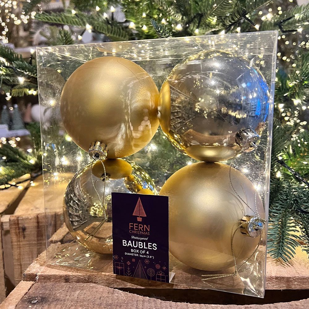 Fern Christmas Gold 10cm Baubles - 4 Pack