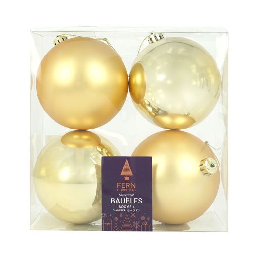 Fern Christmas Gold 10cm Baubles - 4 Pack