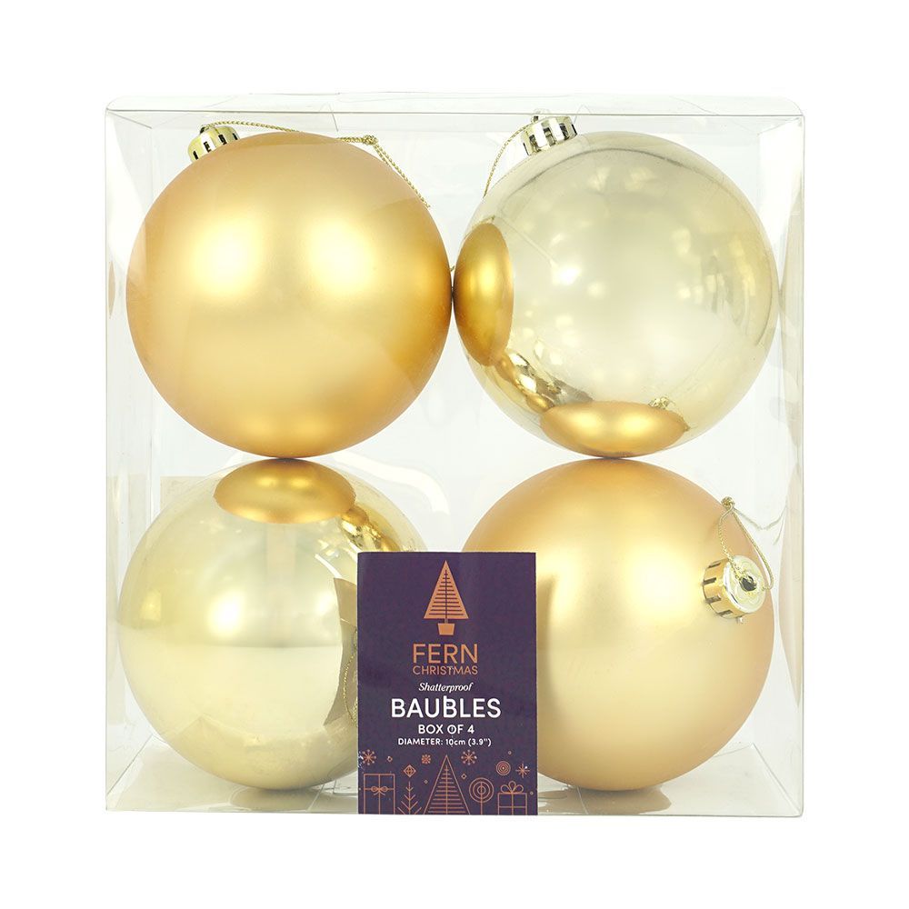 Fern Christmas Gold 10cm Baubles - 4 Pack | British Garden Centres