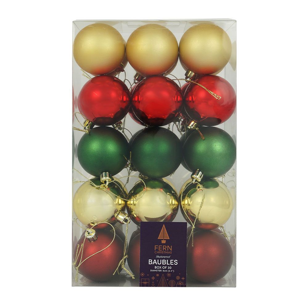 Fern Christmas Traditional Mix 6cm Baubles - 30 Pack