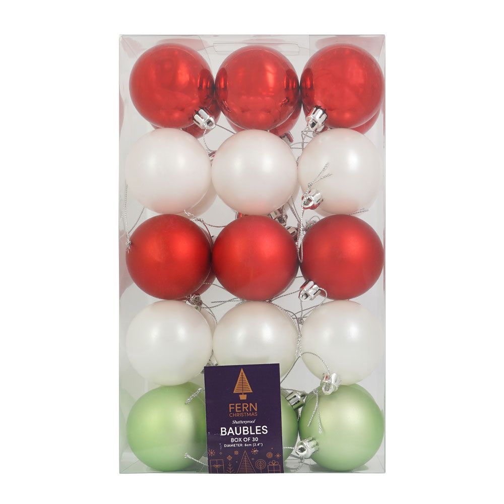 Fern Christmas Gingham Mix 6cm Baubles - 30 Pack