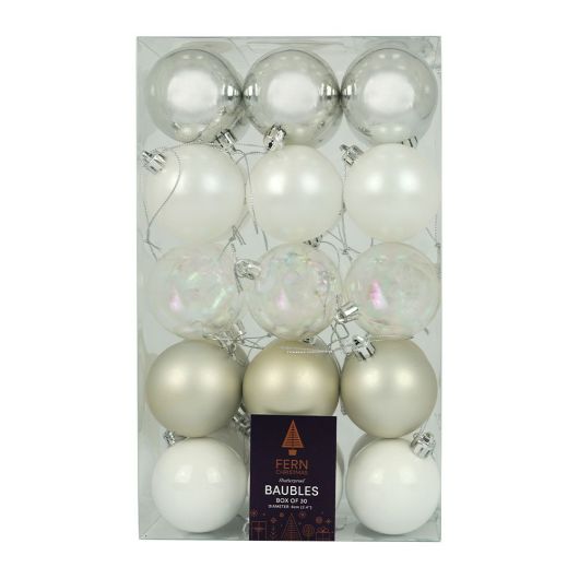 Fern Christmas Winter Mix 6cm Baubles - 30 Pack