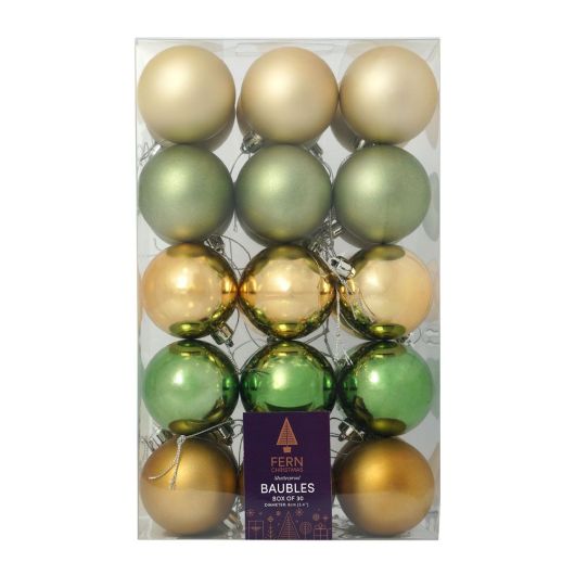 Fern Christmas Mistletoe Mix 6cm Baubles - 30 Pack