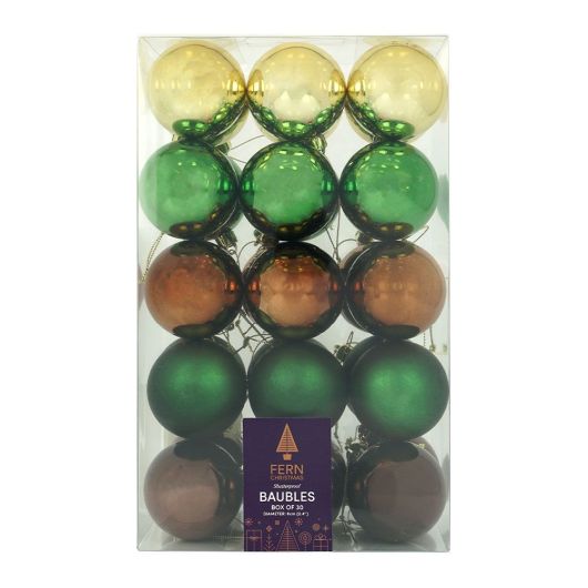 Fern Christmas Woodland Mix 6cm Baubles - 30 Pack