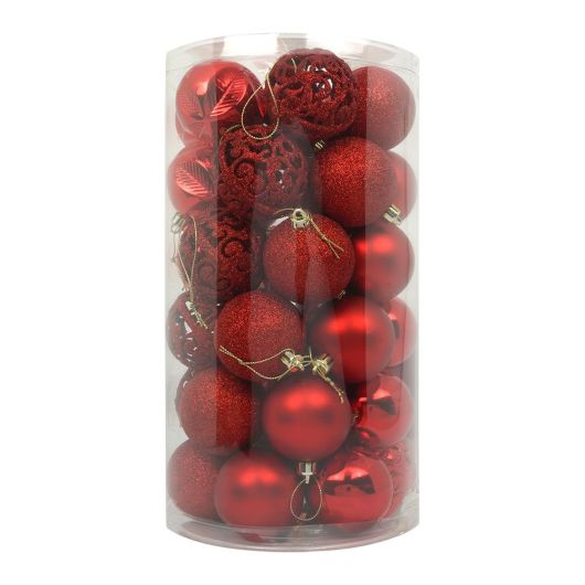 Fern Christmas Red Premium Textured 6cm Baubles - 37 Pack