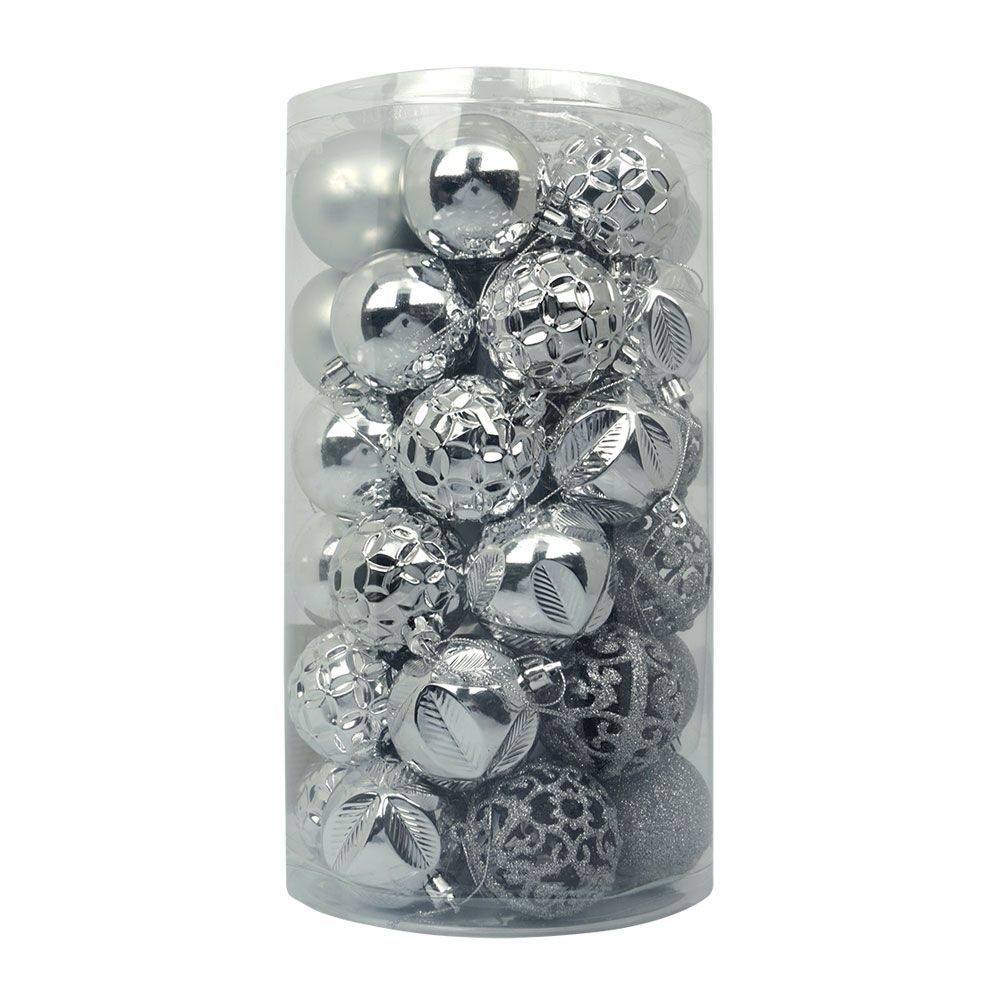 Fern Christmas Silver Premium Textured 6cm Baubles - 37 Pack