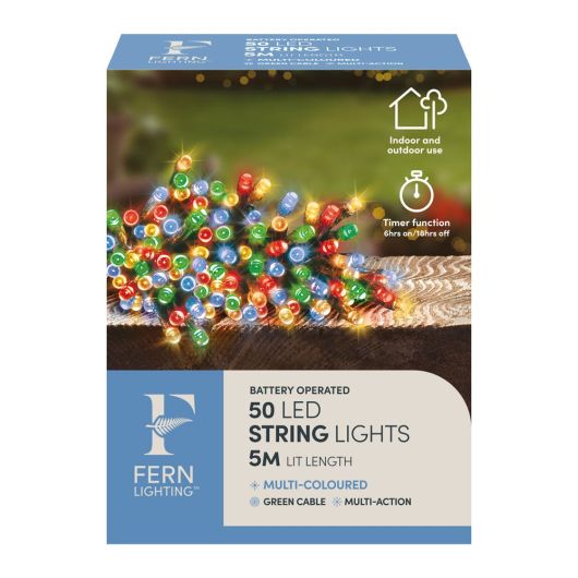 Fern Lighting 50 Battery Operated Multi-Colour LED with timer - 5m