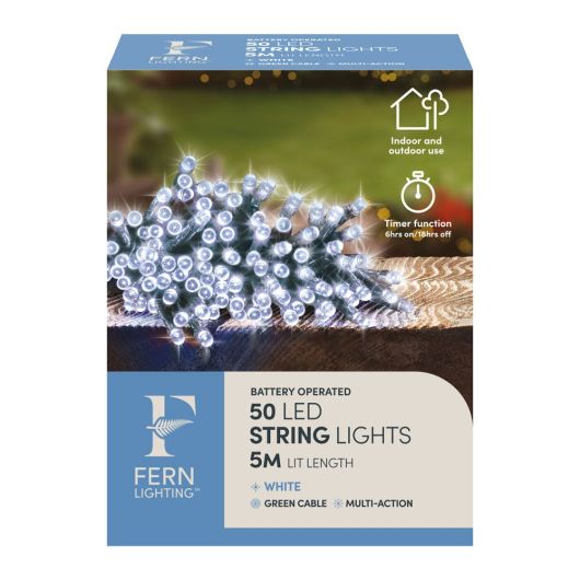 Fern Lighting 50 Battery Operated White LED with timer - 5m