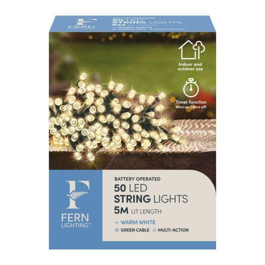 Fern Lighting 50 Battery Operated Warm White LED with timer - 5m