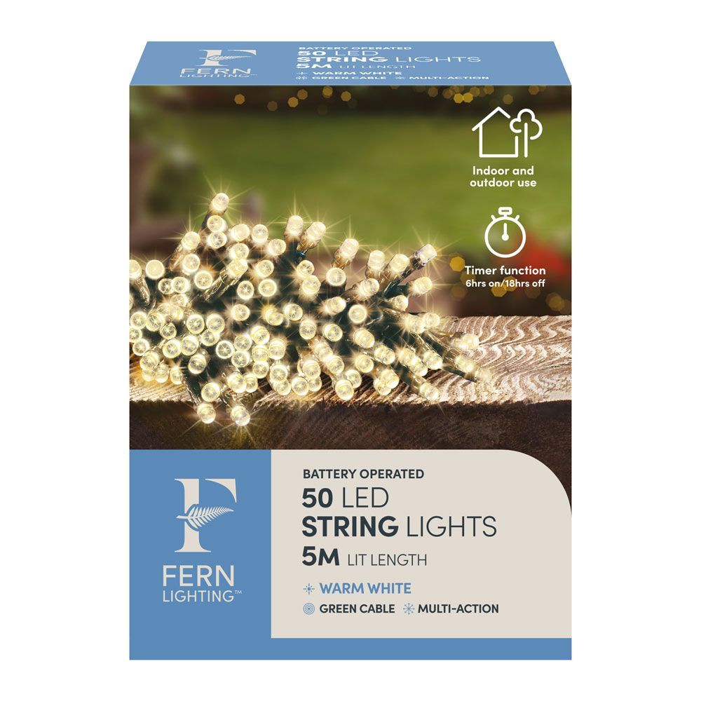 Fern Lighting 50 Battery Operated Warm White LED with timer - 5m