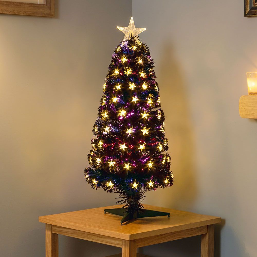 Fern Christmas Slim Black Fibre Optic Tree - Warm White Stars - 2.6ft (0.8m)