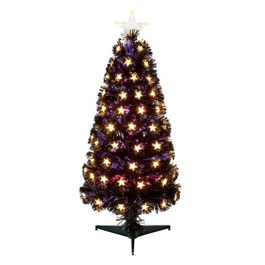 Fern Christmas Slim Black Fibre Optic Tree - Warm White Stars - 2.6ft (0.8m)