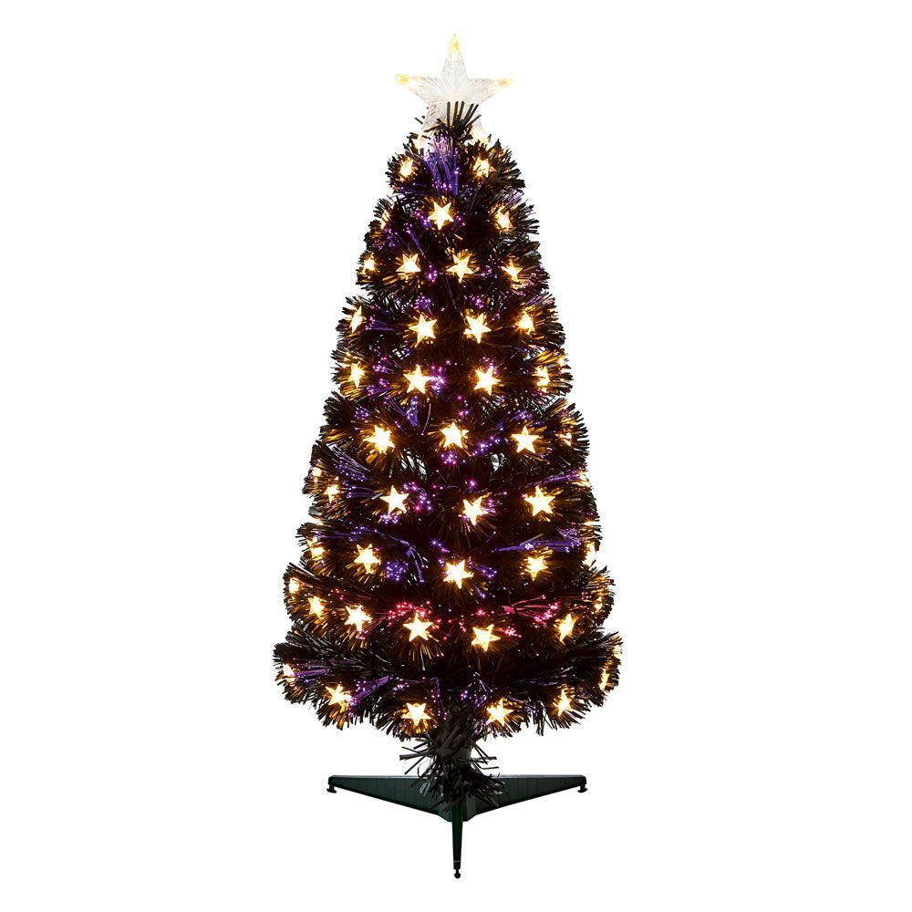 Fern Christmas Slim Black Fibre Optic Tree - Warm White Stars - 2.6ft (0.8m)