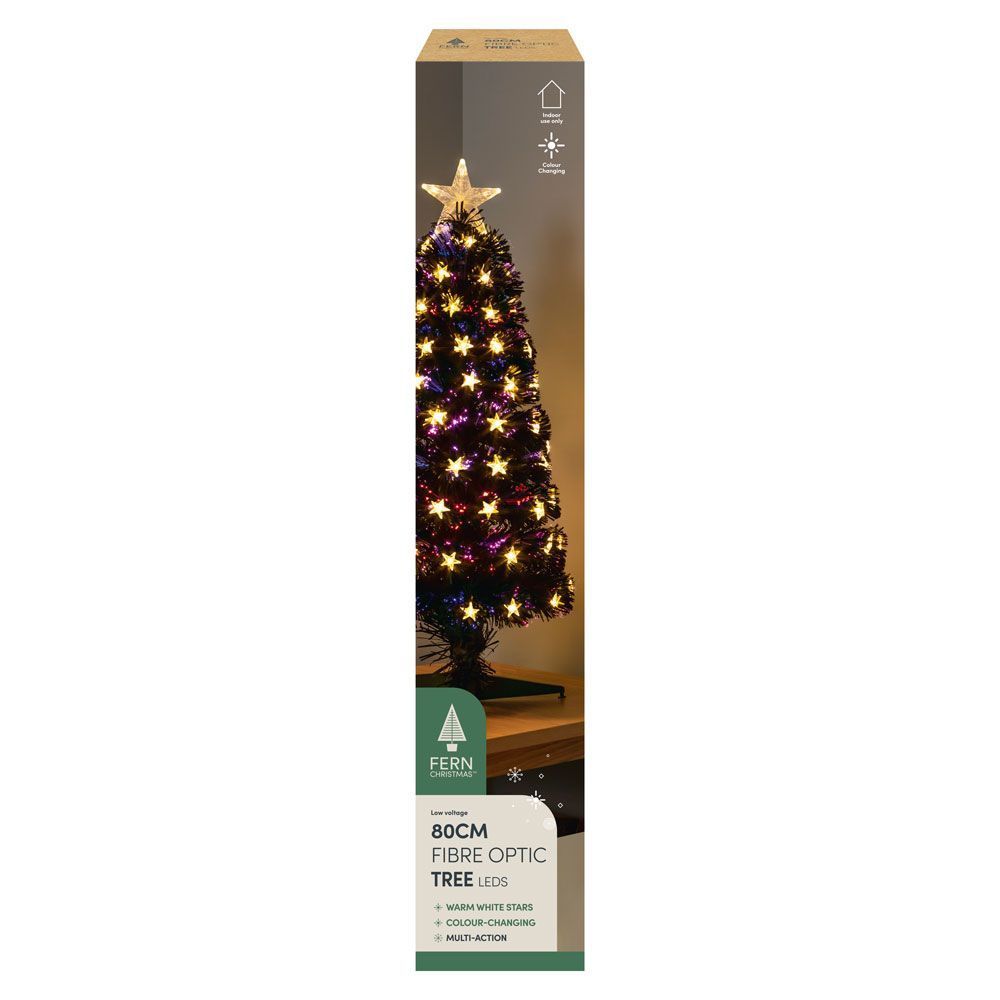 Fern Christmas Slim Black Fibre Optic Tree - Warm White Stars - 2.6ft (0.8m)