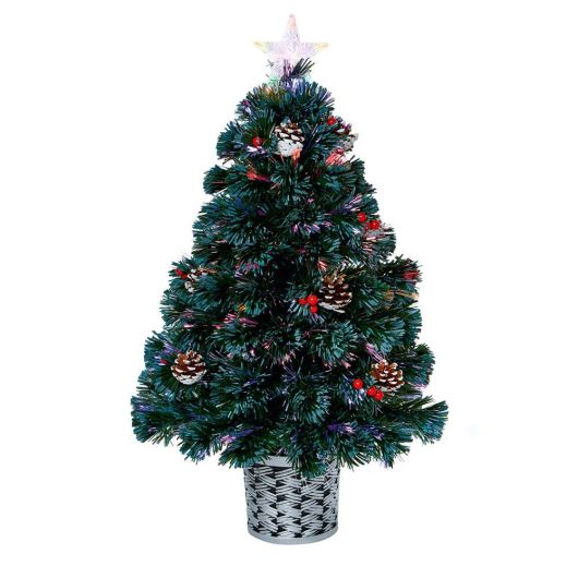 Fern Christmas Green Fibre Optic Tree - Berries & Cones - 2.6ft (0.8m)