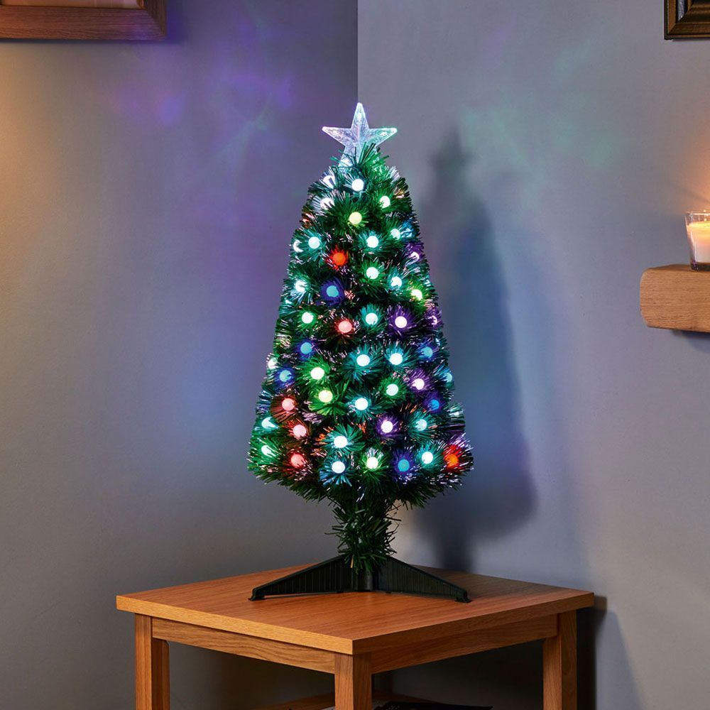 Fern Christmas Green Fibre Optic Tree - Colour Change Balls - 2.6ft (0.8m)