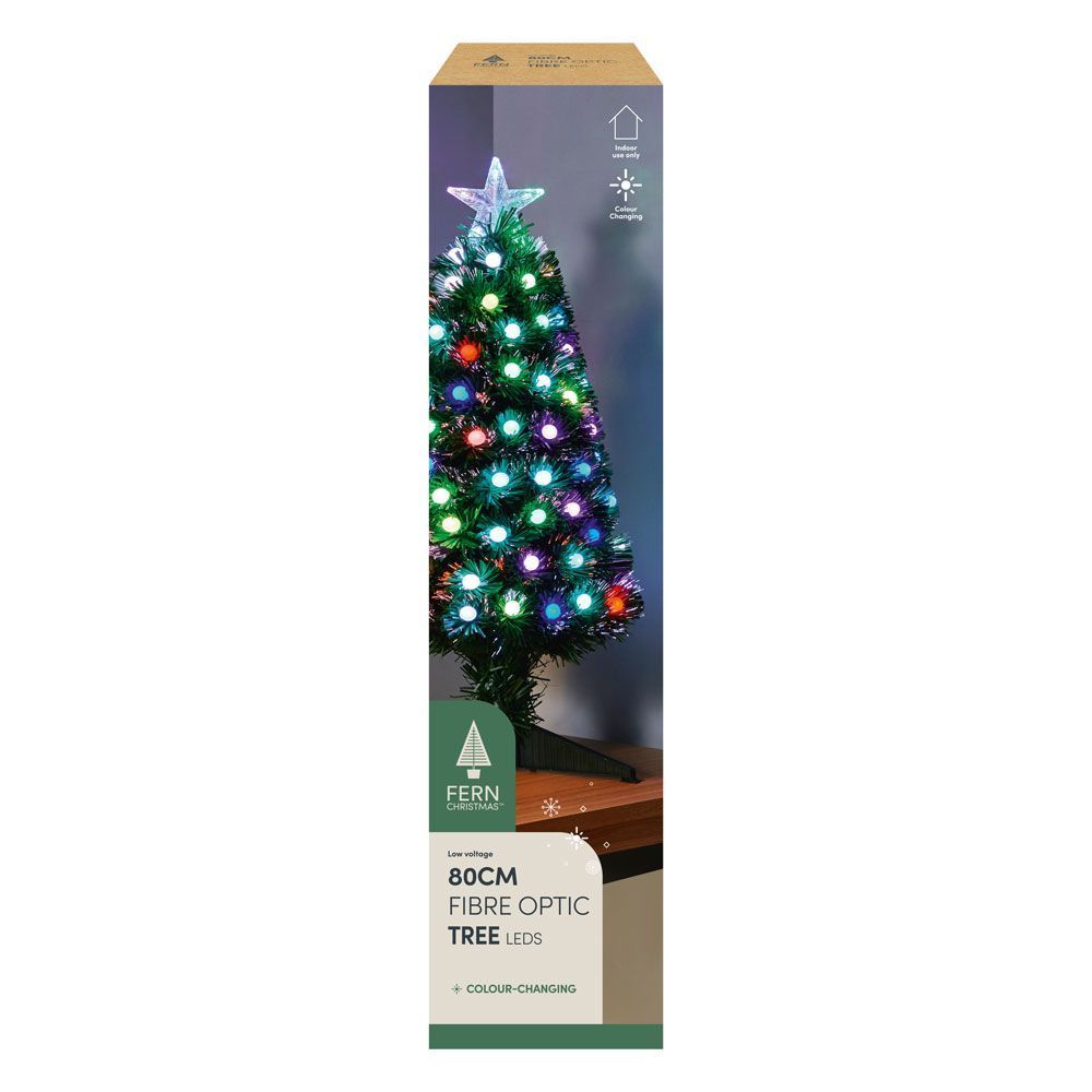 Fern Christmas Green Fibre Optic Tree - Colour Change Balls - 2.6ft (0.8m)