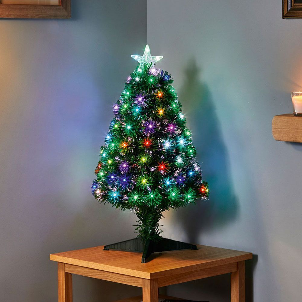 Fern Christmas Green Fibre Optic Tree - Colour Changing - 2.6ft (0.8m)