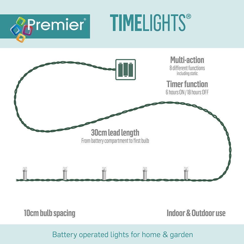 Premier Timelights Battery Operated 50 LED 5m - Multi-Coloured