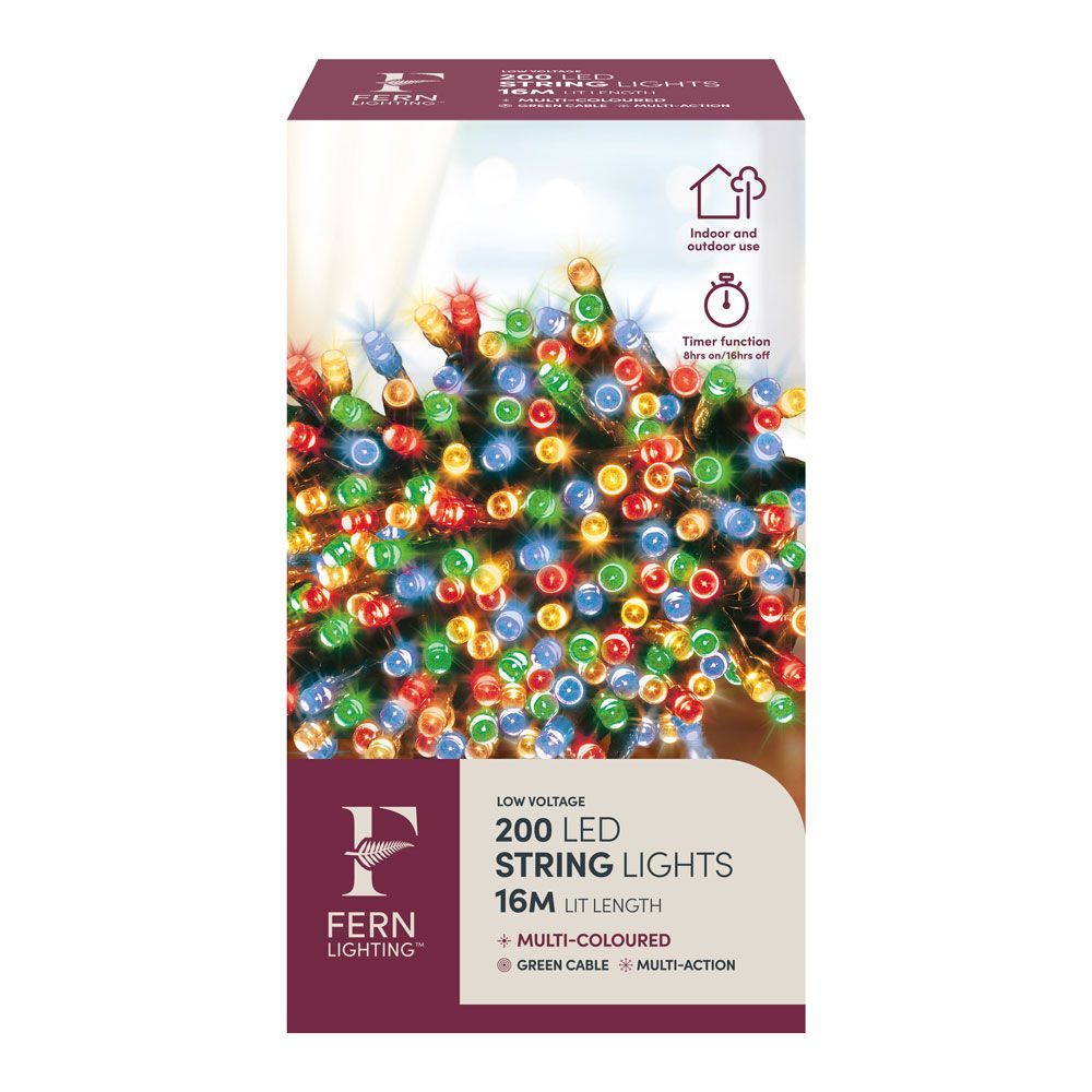 Fern Lighting 200 String Lights - Multi-Colour with timer - 16m