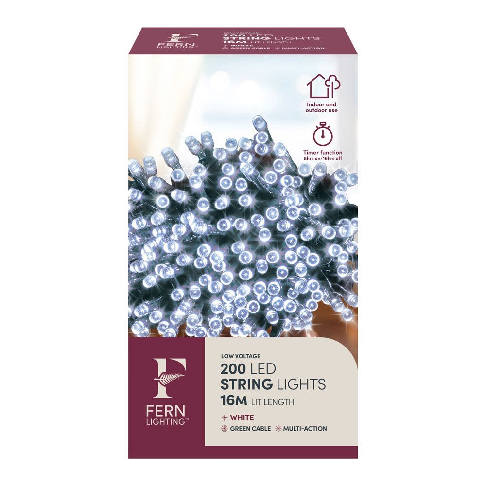 Fern Lighting 200 String Lights - White with timer - 16m