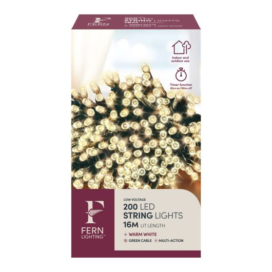 Fern Lighting 200 String Lights - Warm White with timer - 16m