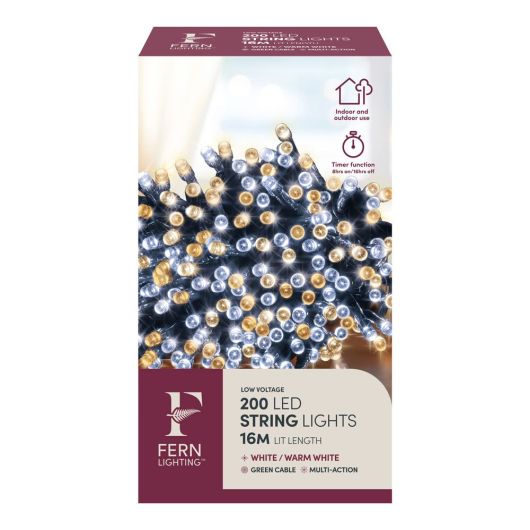 Fern Lighting 200 String Lights - White/Warm White with timer - 16m