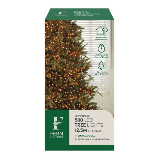 Fern Lighting 500 LED Tree Lights - Vintage Gold with timer - 12.5m