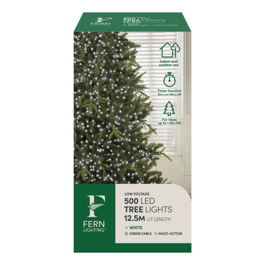 Fern Lighting 500 LED Tree Lights - White with timer - 12.5m