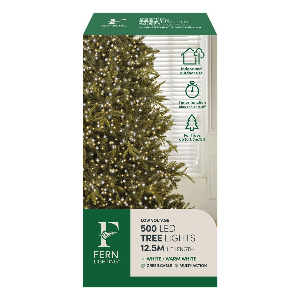 Fern Lighting 500 LED Tree Lights - White/Warm White with timer - 12.5m